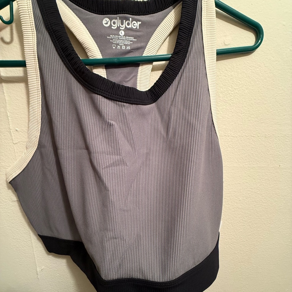 Glyder Black and White Ribbed socialite bra Top